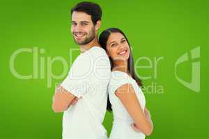 Composite image of happy couple smiling at camera