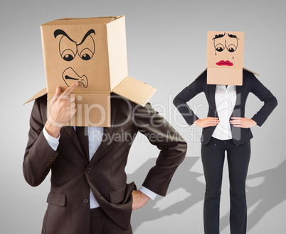 Composite image of businesswoman with box over head