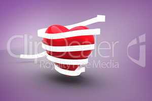 Composite image of love heart wrapped in ribbon