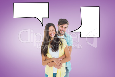 Composite image of happy casual couple smiling at camera