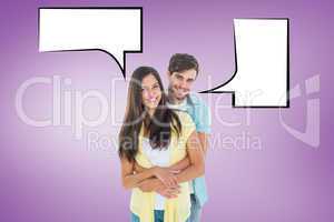 Composite image of happy casual couple smiling at camera