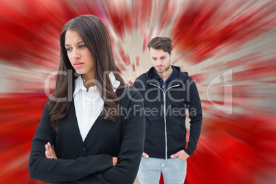 Composite image of unhappy couple not speaking to each other