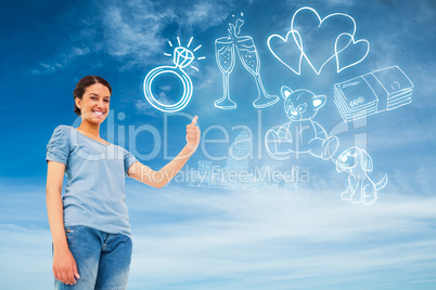 Composite image of pretty brunette giving thumbs up