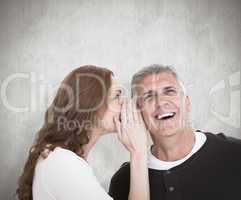 Composite image of woman telling secret to her partner