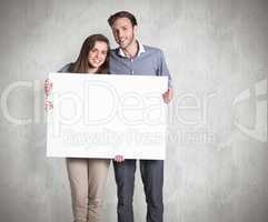 Composite image of full length portrait of couple with blank boa