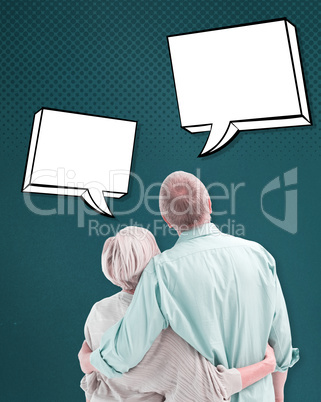 Composite image of mature couple hugging and looking