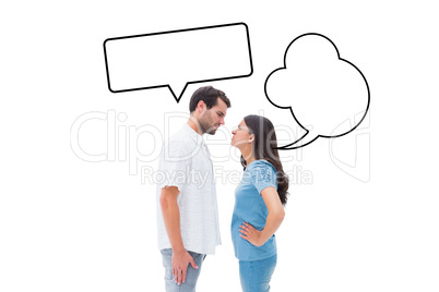 Composite image of angry couple staring at each other