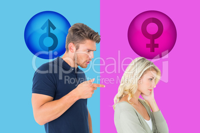 Composite image of young couple having an argument