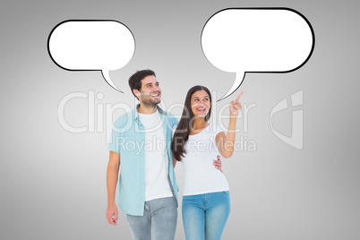 Composite image of happy casual couple walking together