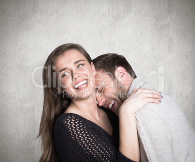 Composite image of close up of happy young couple