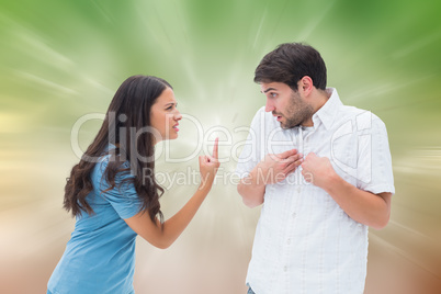 Composite image of angry brunette shouting at boyfriend