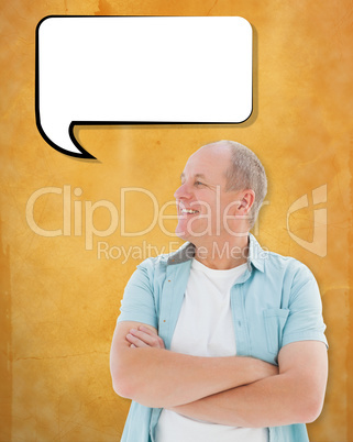 Composite image of happy older man with arms crossed