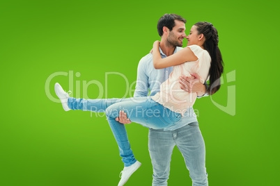 Composite image of attractive young couple having fun