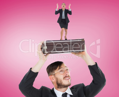Composite image of angry businesswoman gesturing Composite image of angry businesswoman gesturing