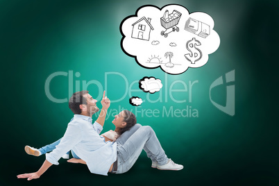 Composite image of attractive young couple lying down