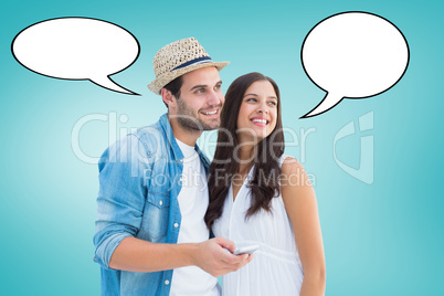 Composite image of happy hipster couple smiling together