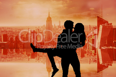 Composite image of attractive young couple having fun