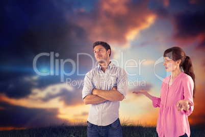 Composite image of woman arguing with uncaring man