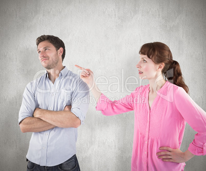 Composite image of woman arguing with uncaring man