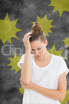 Composite image of woman with headache