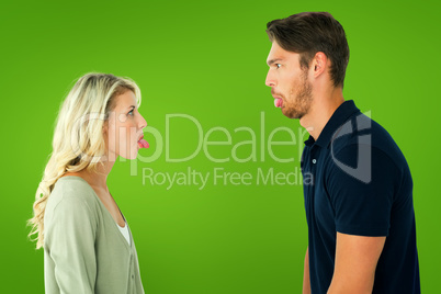 Composite image of childish couple having an argument