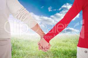 Composite image of couple holding hands rear view