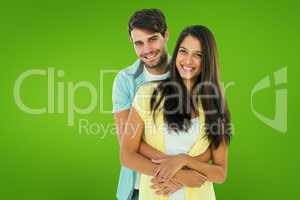 Composite image of happy casual couple smiling at camera