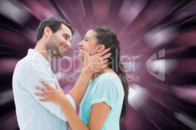 Composite image of attractive young couple about to kiss