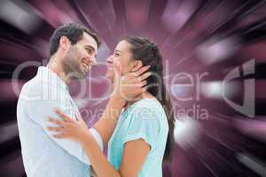 Composite image of attractive young couple about to kiss