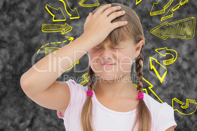 Composite image of little girl with headache