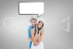 Composite image of happy hipster couple smiling at camera