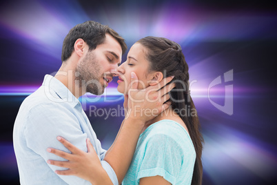 Composite image of attractive young couple about to kiss