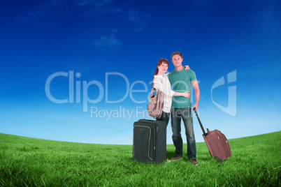 Composite image of happy couple going on holiday