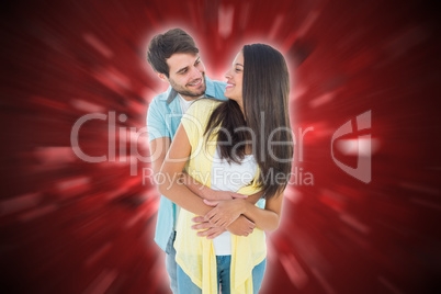 Composite image of happy casual couple smiling at each other