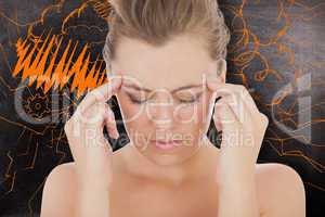 Composite image of woman with headache