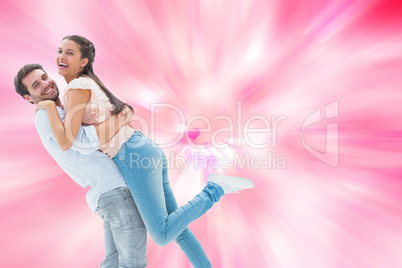 Composite image of attractive young couple hugging each other