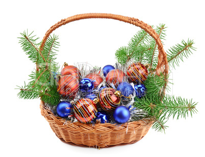 Christmas decorations in basket