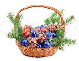 Christmas decorations in basket