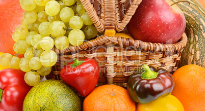 vegetables and fruits in wicker basket