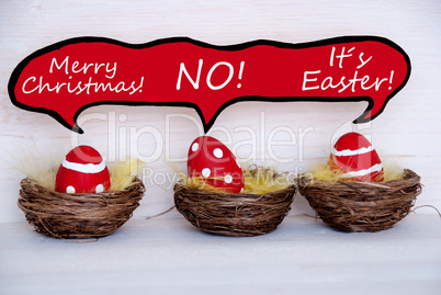Three Red Easter Eggs With Comic Speech Balloon Telling A Joke