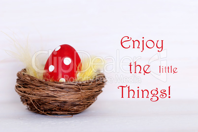 One Red Easter Egg In Nest With Life Quote Enjoy Little Things