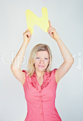 smiling business woman is holding a letter