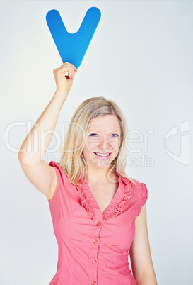 smiling business woman is holding a letter