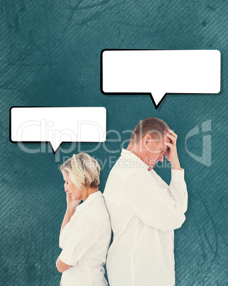 Composite image of upset couple not talking to each other after