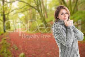 Composite image of pretty girl in jumper