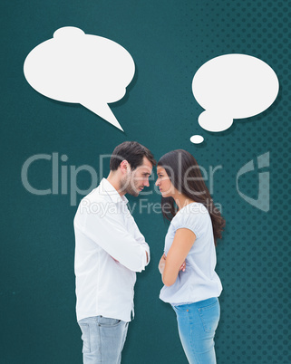 Composite image of angry couple facing off after argument