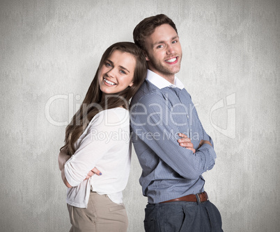 Composite image of portrait of happy couple back to back