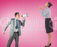 Composite image of businessman with megaphone