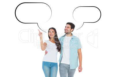 Composite image of happy casual couple walking together