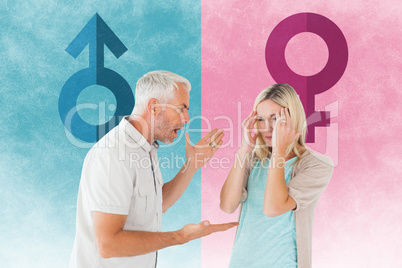 Composite image of angry man shouting at his partner